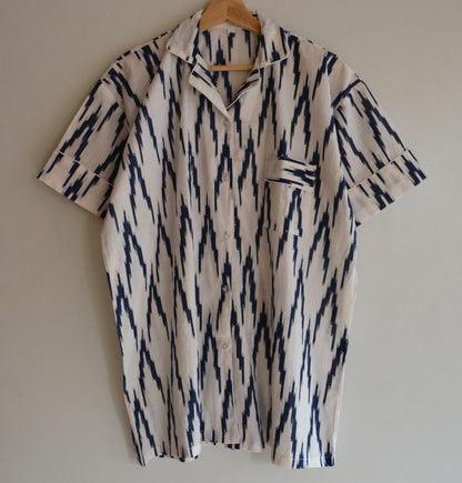 Indian Handmade Cotton Shirt With Short Wear Night Dress Pajama Set Hand Block Blue Ikat Night Dress Women Cotton Night Dress