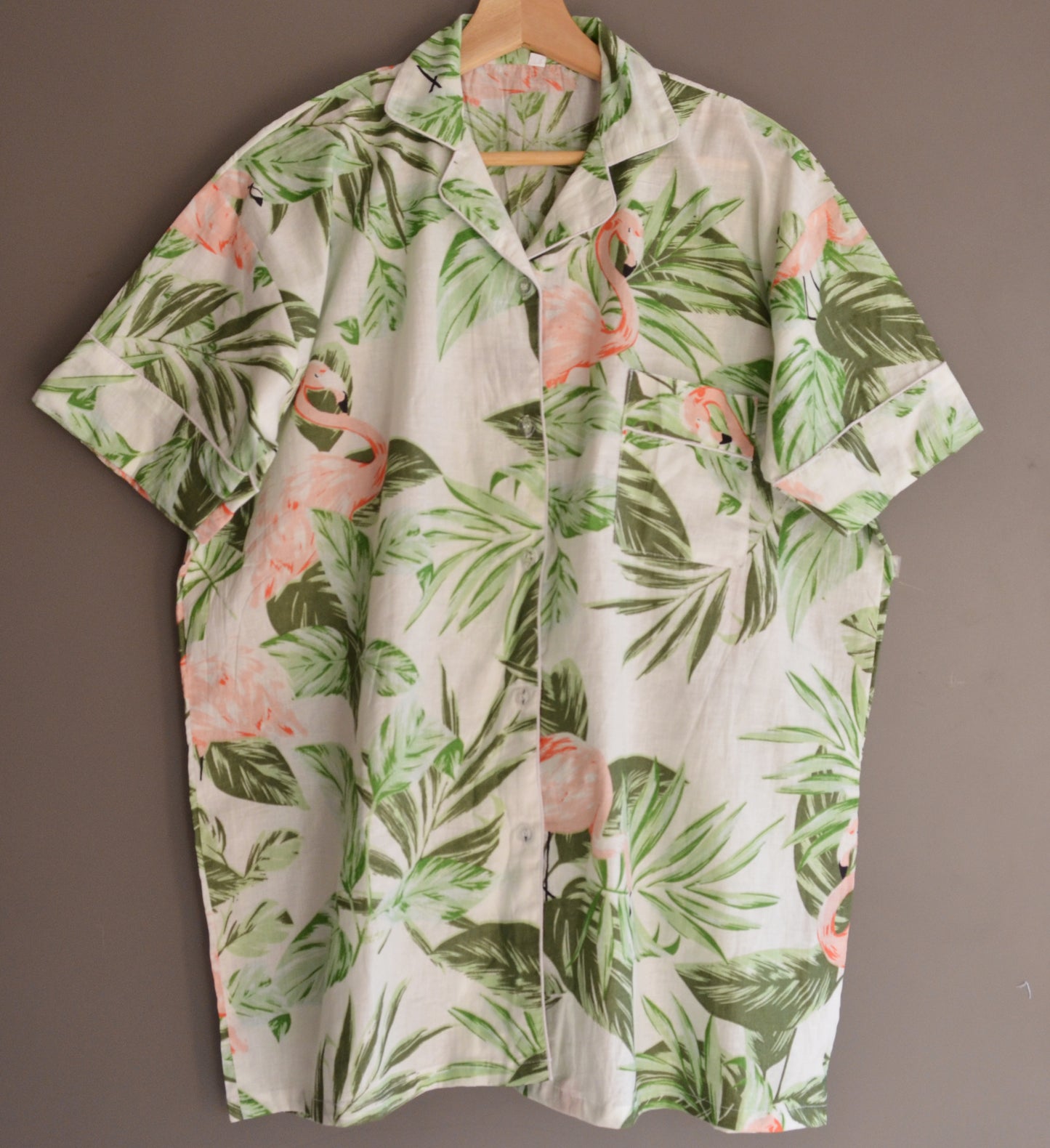 Bohemian Summer Cotton Pj Set Flamingo Print Women's Short Night Dress