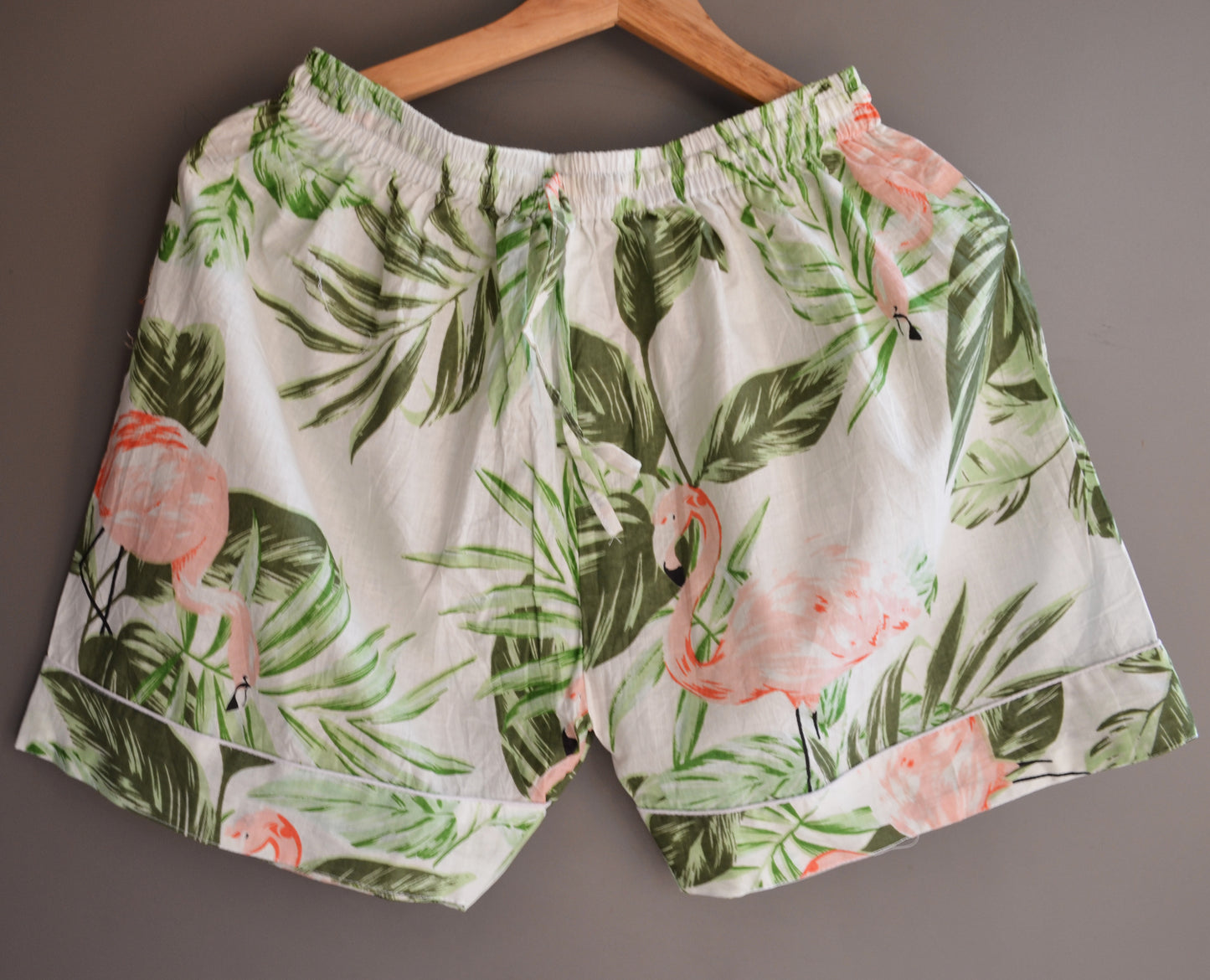 Bohemian Summer Cotton Pj Set Flamingo Print Women's Short Night Dress