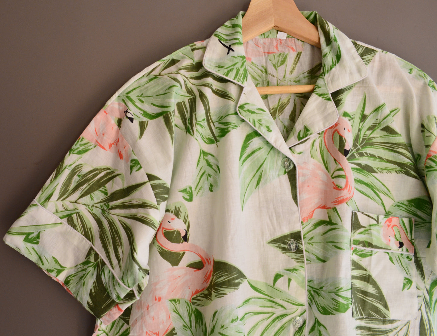 Bohemian Summer Cotton Pj Set Flamingo Print Women's Short Night Dress
