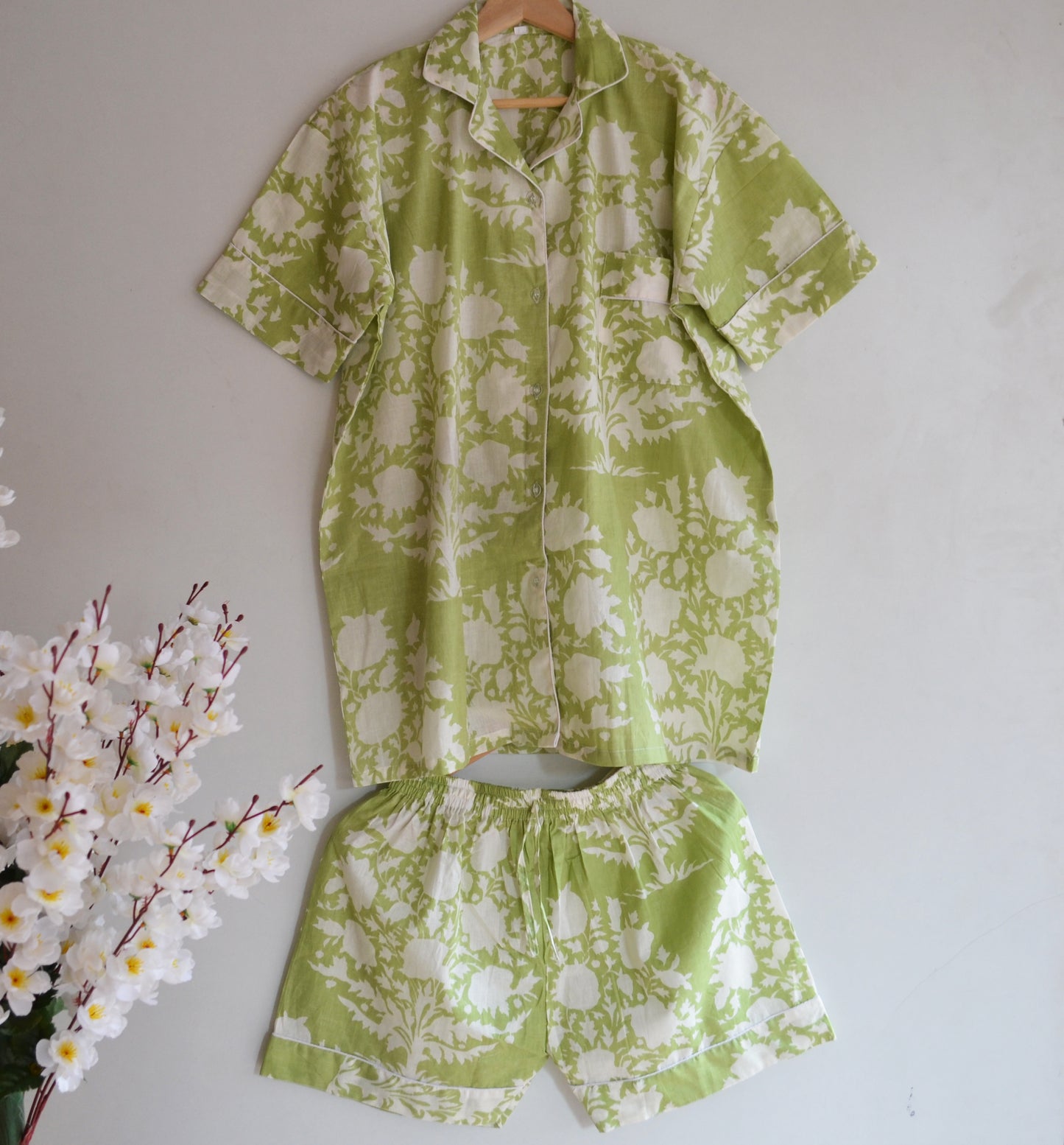 Light Weight Indian Soft Cotton Night Dress For Women's Summer Beach Wear Short Pj Set