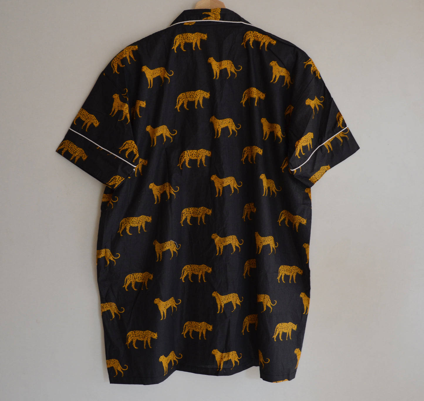 Hand Block Print Cotton Pajama Set: Animal Indian PJs Short Sleeves Shirt With Short And Treval Pouch