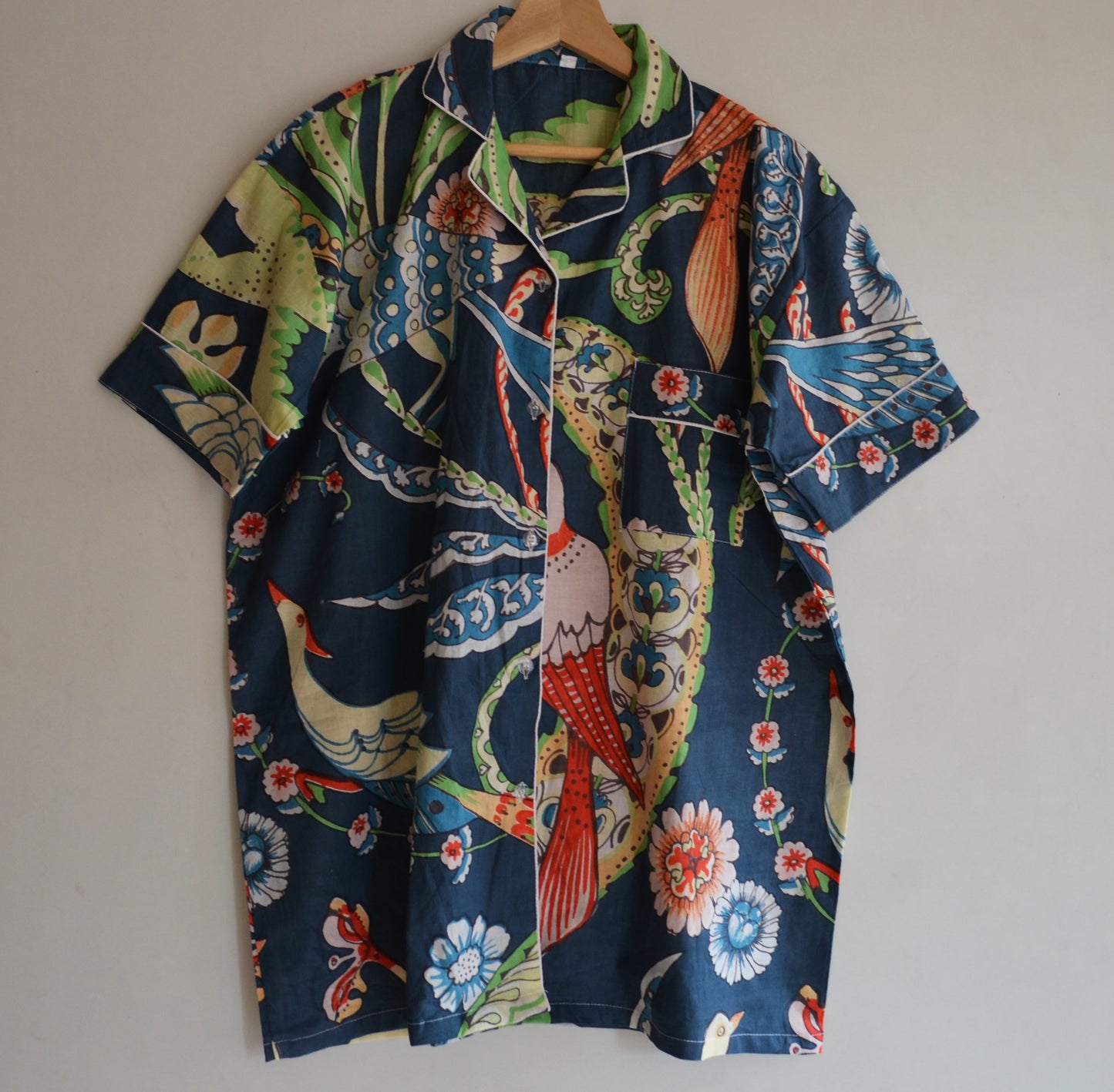 Indian Handmade Bird Print Night Dress Beautiful Summer Pjs High Quality Cotton Pajamas Hand Block Print Night Light Weight Comforter