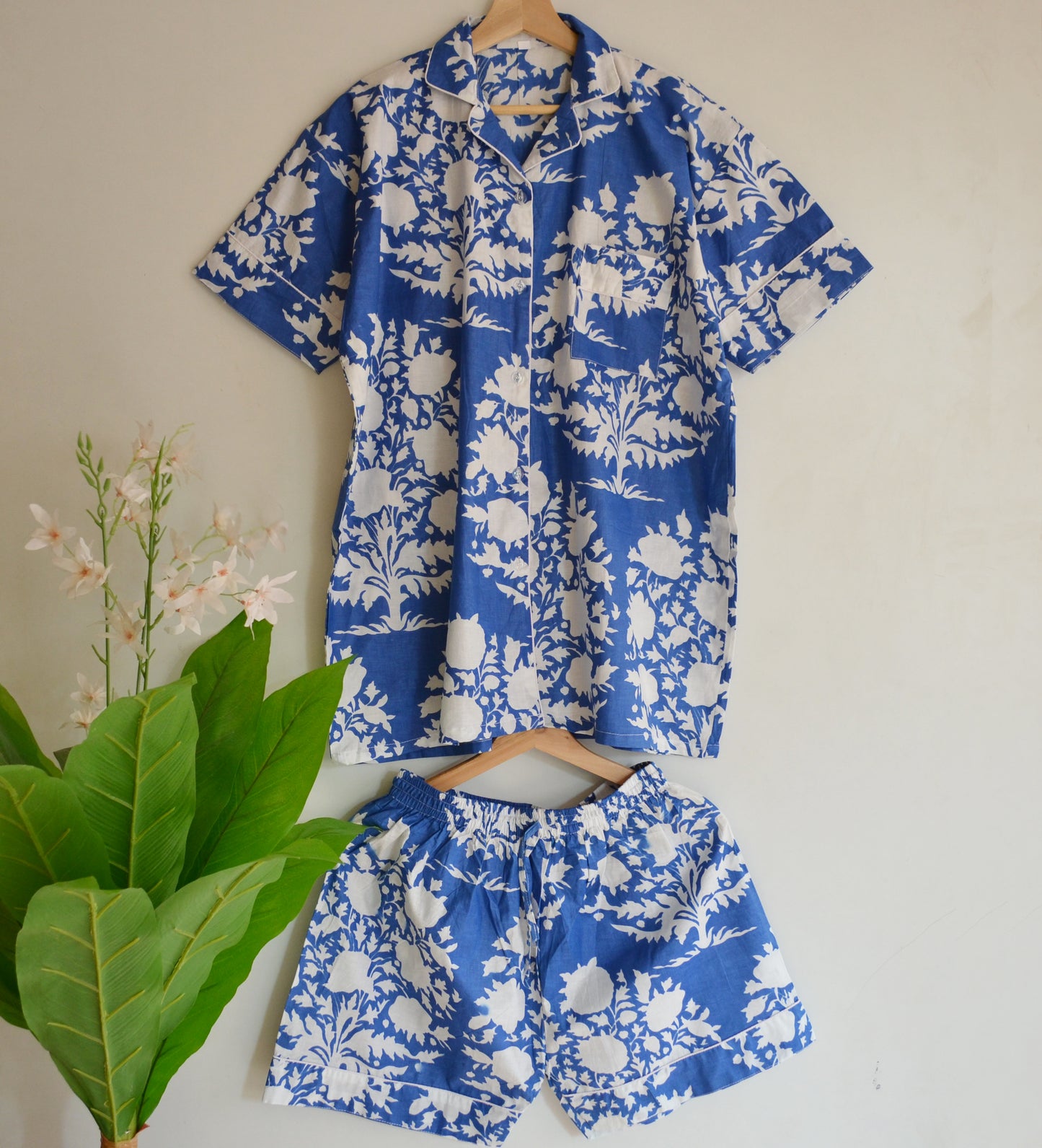 Cotton Pajamas Matching Pyjama Set Cute 3 Piece PJ Set for Women With Short Sleeves Shirt And Short Or Beautiful Bag