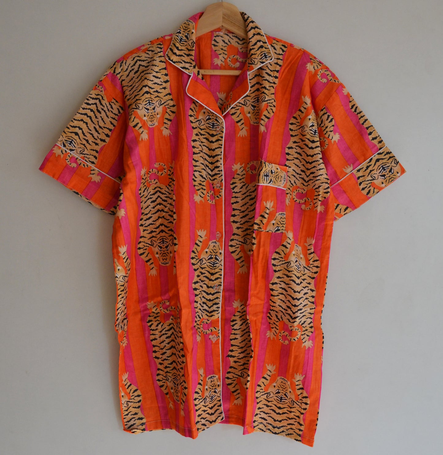 Block Animal Print Short Cotton Pajamas Set : Light Weight Boho Summer Casual Women Pjs