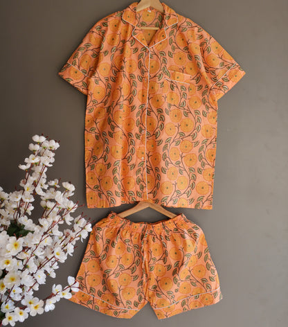 Bohemian Cotton Women Floral Print Night Dress For Bridal Night Party Bridesmaid Cotton Short Pajama  Set