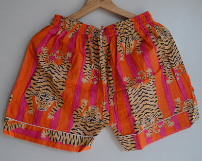 Block Animal Print Short Cotton Pajamas Set : Light Weight Boho Summer Casual Women Pjs