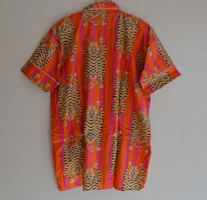 Block Animal Print Short Cotton Pajamas Set : Light Weight Boho Summer Casual Women Pjs