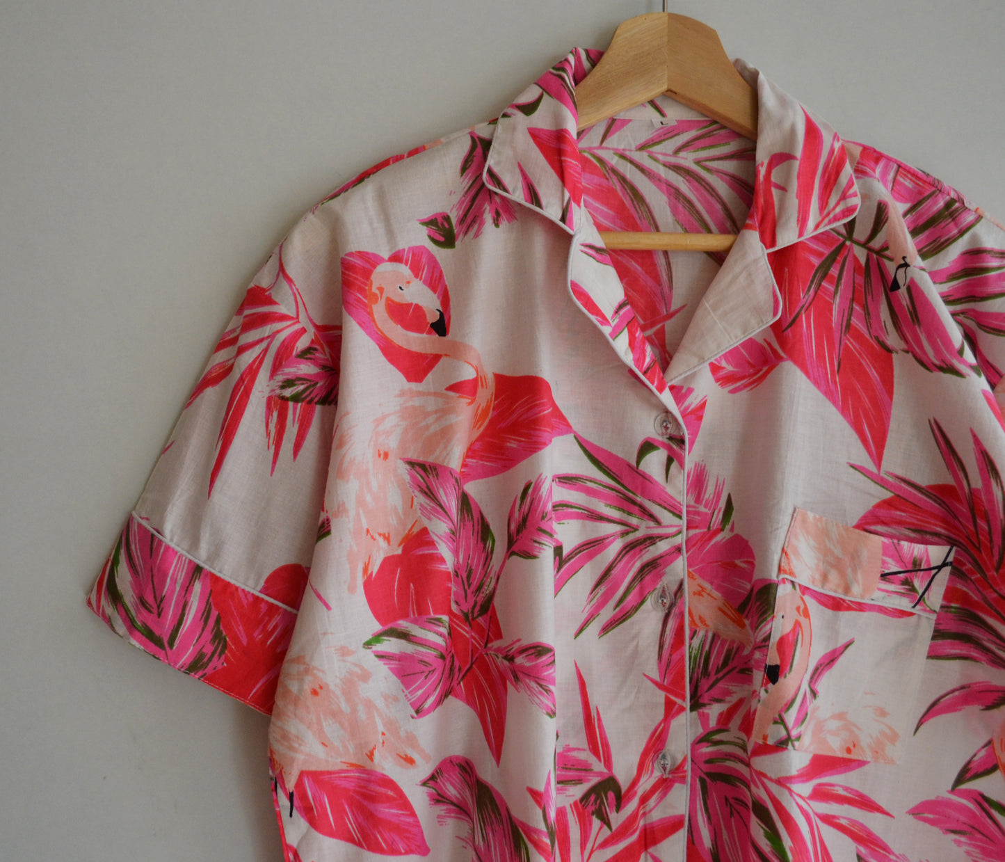 Pink Flamingo Indian Cotton Fabric Night Wear Loose Fit Relaxed Short Summer Women's Pj Set