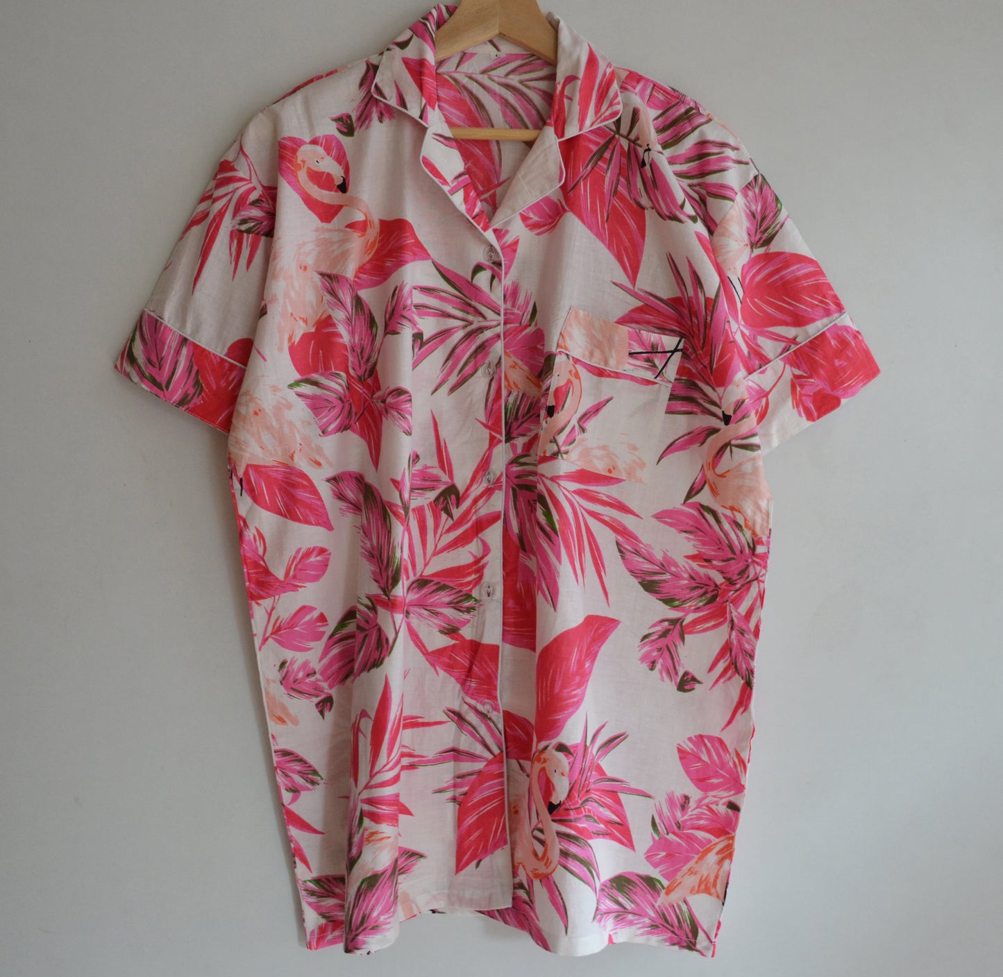 Pink Flamingo Indian Cotton Fabric Night Wear Loose Fit Relaxed Short Summer Women's Pj Set