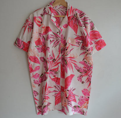 Pink Flamingo Indian Cotton Fabric Night Wear Loose Fit Relaxed Short Summer Women's Pj Set
