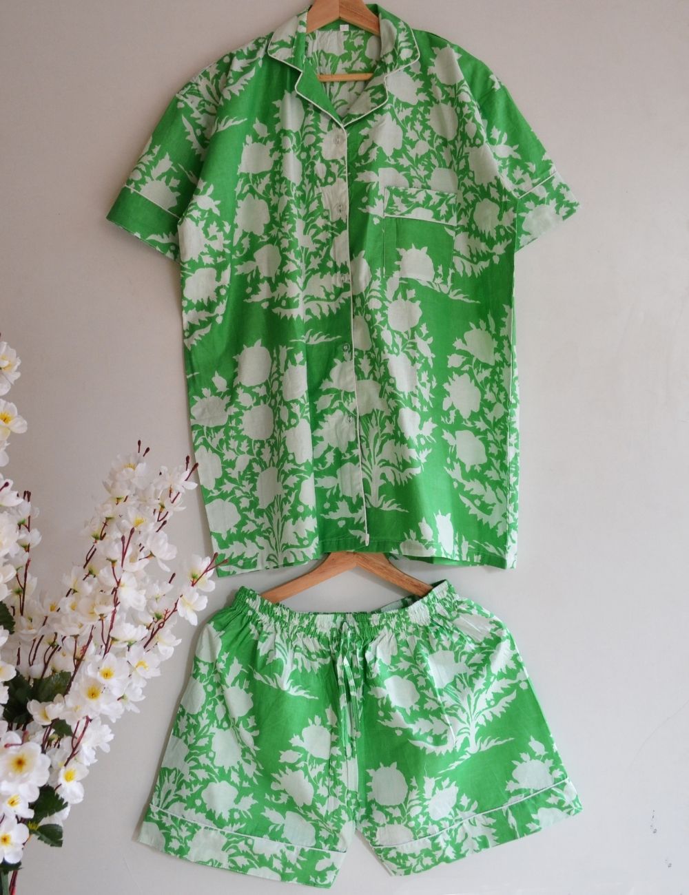 Green Floral Print Beach Wear Stylish Night Suit