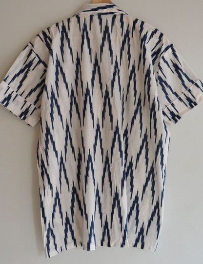 Blue Ikat Print Women Pj Set Luxury Hand Printed Night Suit