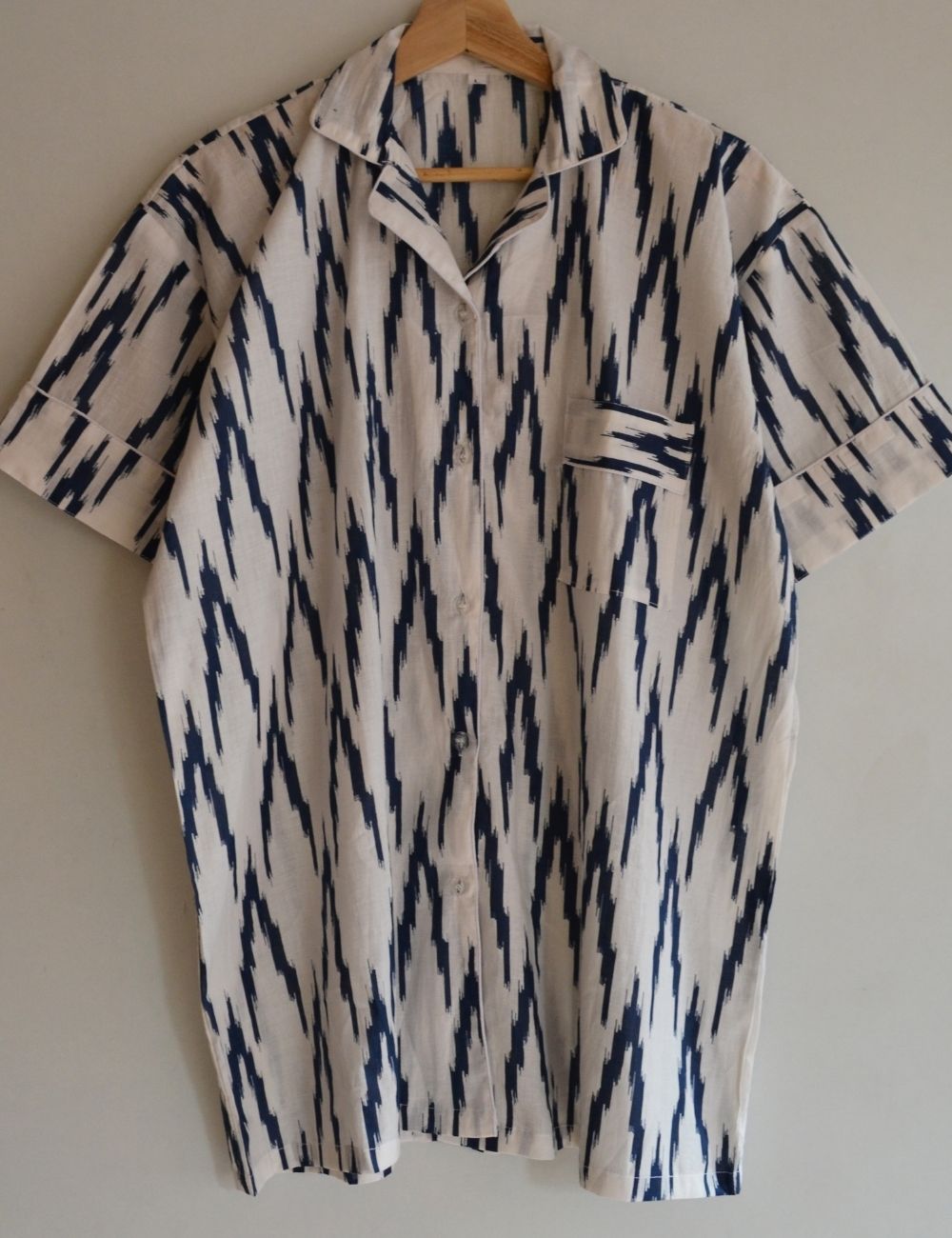 Blue Ikat Print Women Pj Set Luxury Hand Printed Night Suit