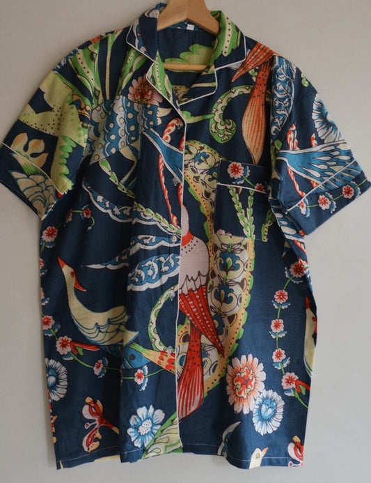 Bird Print Women Indian Cotton 100%  Pyjamas Set