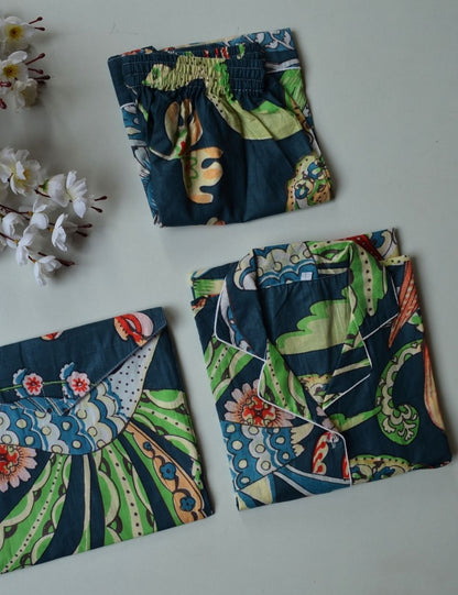 Bird Print Women Indian Cotton 100%  Pyjamas Set