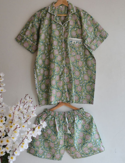 Green Floral Short Pyjamas  Set