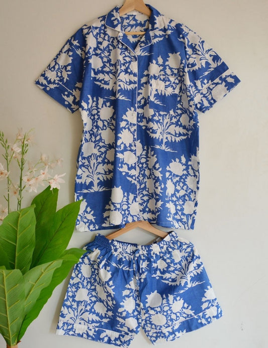 Blue Floral Print Summer Night Pj Set