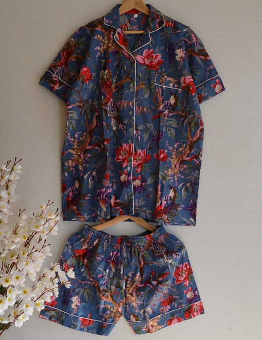 Bird Printed Blue Sleepwear Night Suit