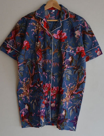 Bird Printed Blue Sleepwear Night Suit