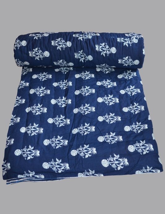 Floral Print Soft Cozy Cotton Quilt Indian Handmade Razai