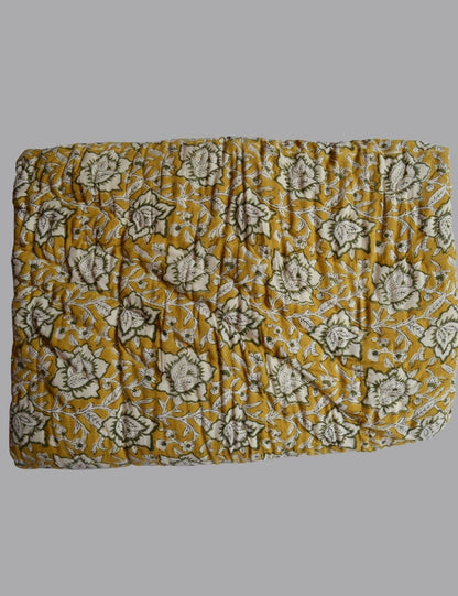 Indian Handmade Bagru Floral Print Cotton Quilt