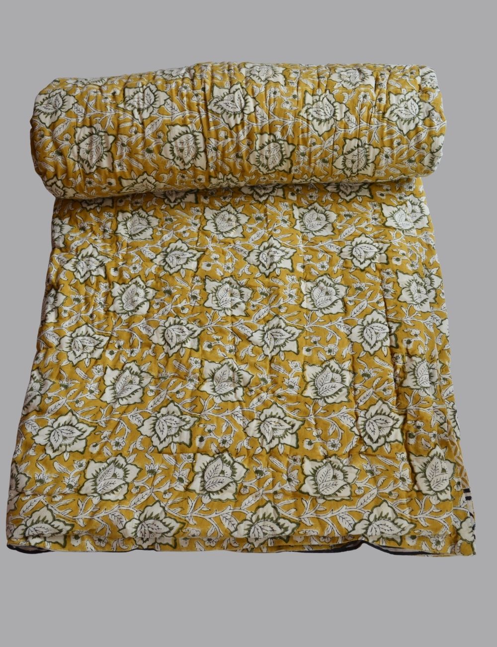 Indian Handmade Bagru Floral Print Cotton Quilt