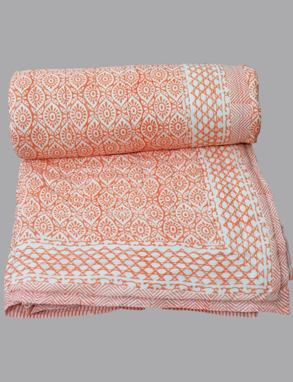 Hand Block Cotton Reversible Blanket Winter Bedspread Cozy Indian Comforter 