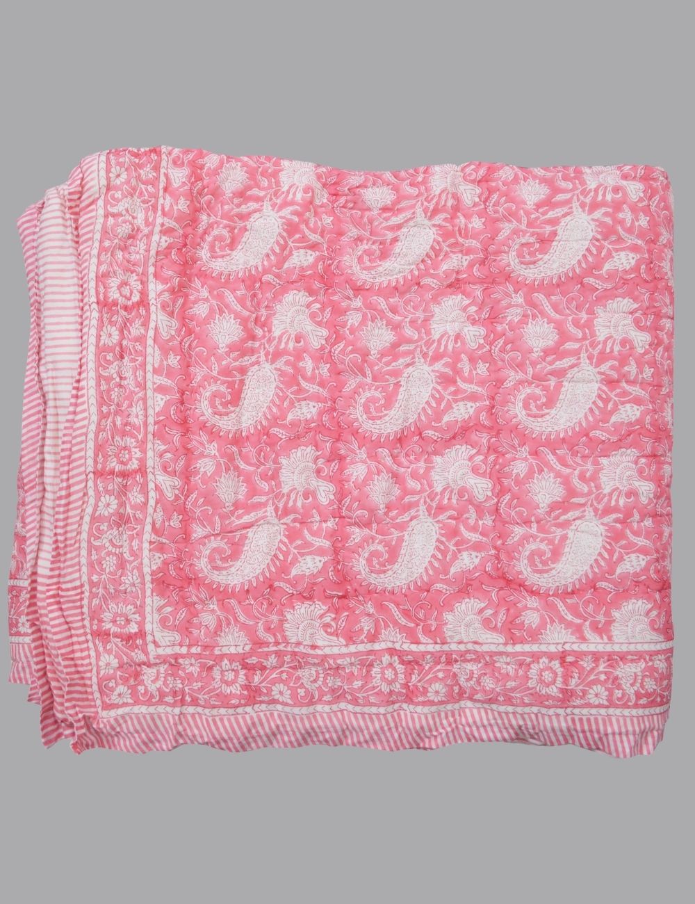 Paisely Print Pink Beautiful Indian Cotton Quilt For Winter Warm Blanket