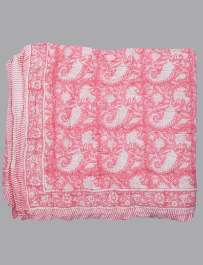 Paisely Print Pink Beautiful Indian Cotton Quilt For Winter Warm Blanket