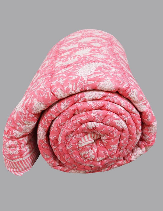 Paisely Print Pink Beautiful Indian Cotton Quilt For Winter Warm Blanket