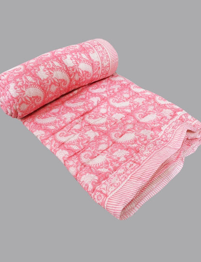 Paisely Print Pink Beautiful Indian Cotton Quilt For Winter Warm Blanket