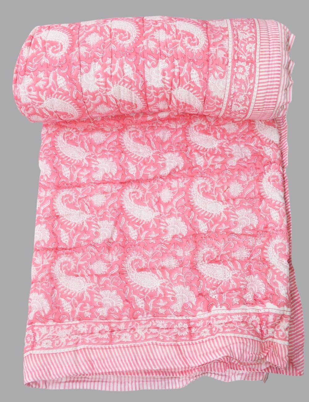 Paisely Print Pink Beautiful Indian Cotton Quilt For Winter Warm Blanket