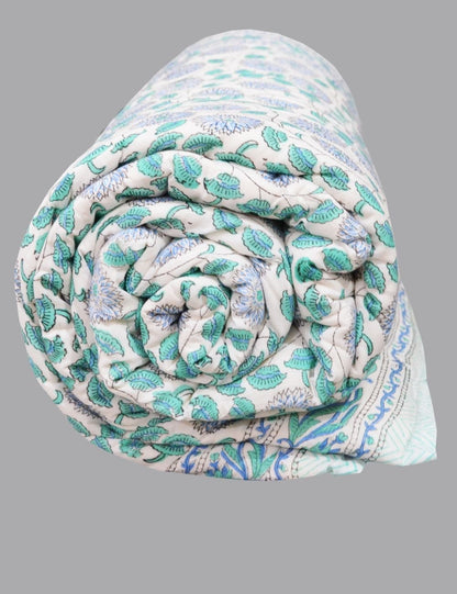 100% Cotton Boho Quilted Reversible Quilt Floral Print Royal Comfoter