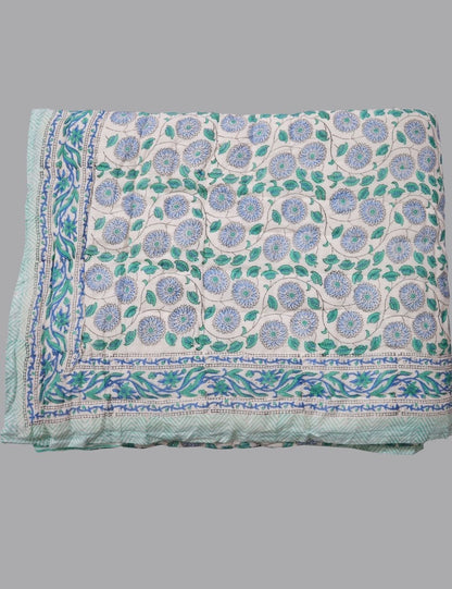 100% Cotton Boho Quilted Reversible Quilt Floral Print Royal Comfoter