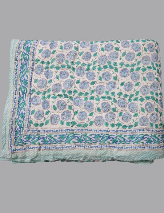 100% Cotton Boho Quilted Reversible Quilt Floral Print Royal Comfoter