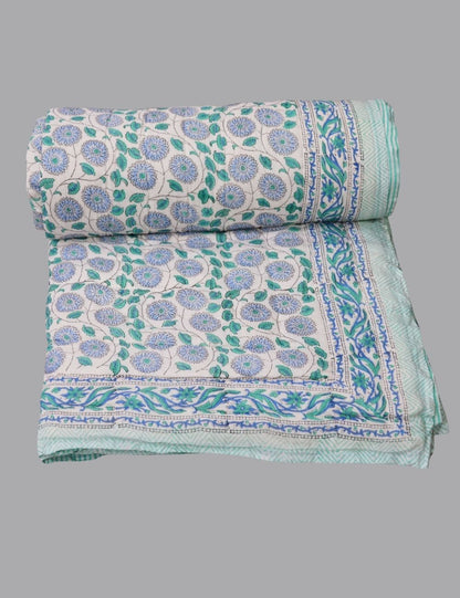 100% Cotton Boho Quilted Reversible Quilt Floral Print Royal Comfoter