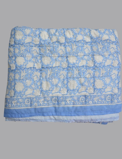 Block Print Quilted Throw Blanket 100% Cotton Quilt