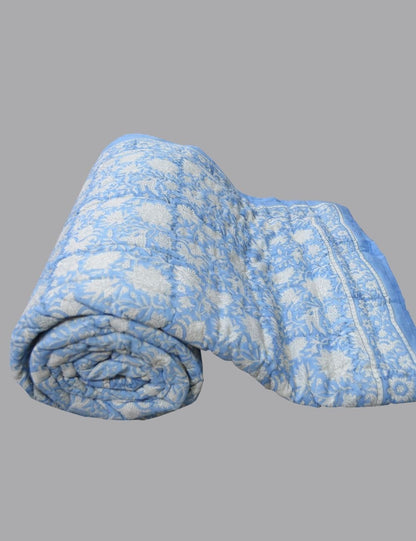 Block Print Quilted Throw Blanket 100% Cotton Quilt