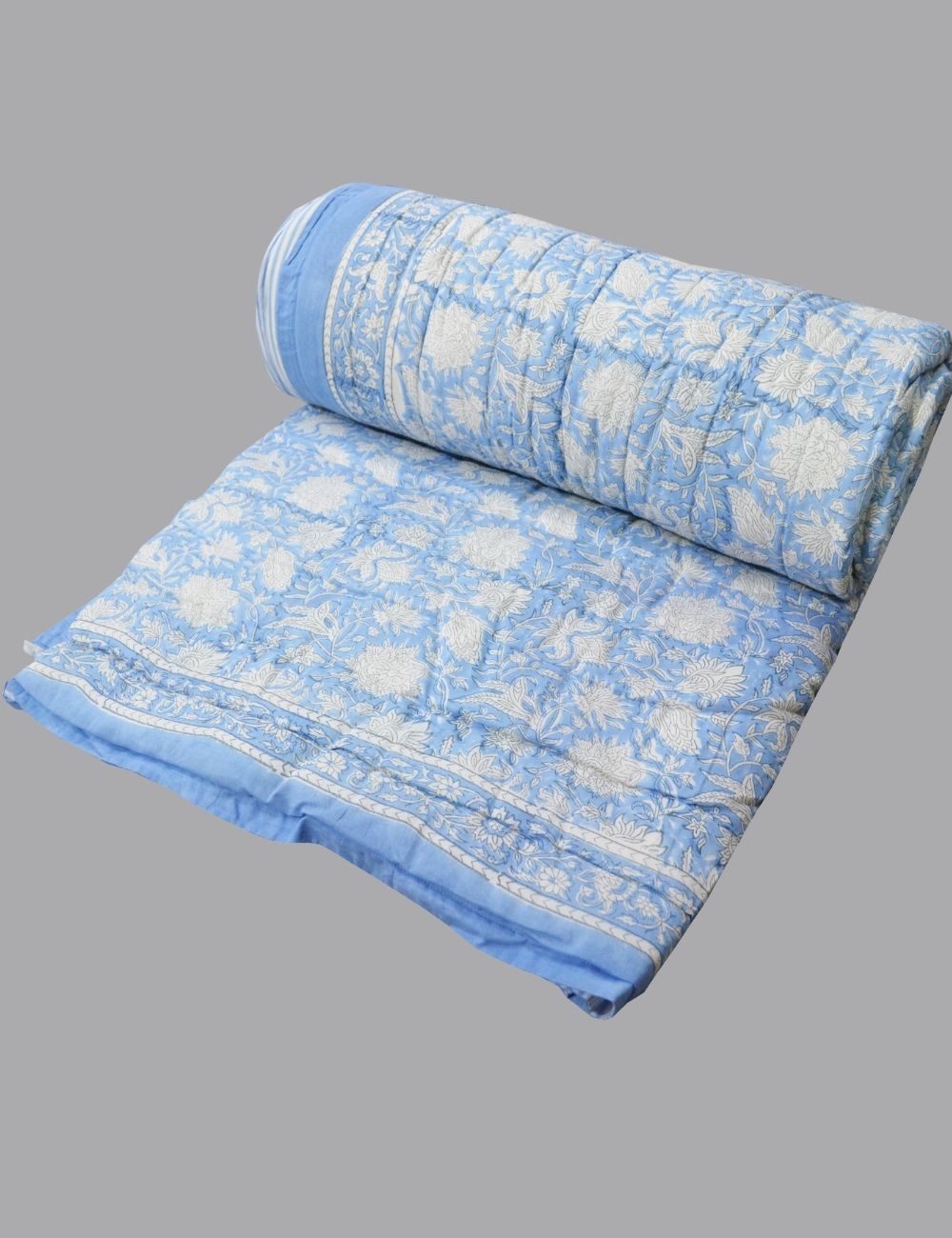 Block Print Quilted Throw Blanket 100% Cotton Quilt