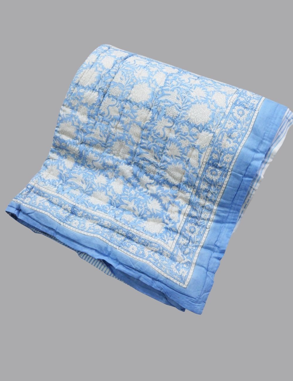 Block Print Quilted Throw Blanket 100% Cotton Quilt