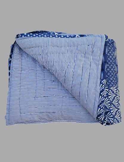 Indigo Soft Cotton Quilt For Winter Warm Reversible Blanket
