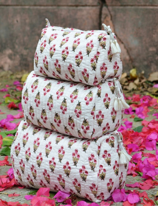 Set of 3 Pieces Indian Handmade Women Quilted Makeup Bag