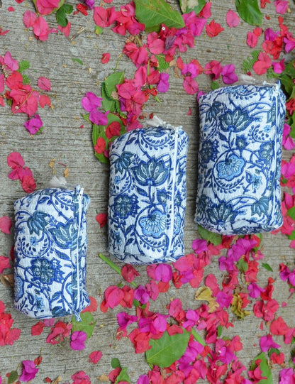 Handmade Women Quilted Makeup Bag Set Eco-friendly Cotton Wash Bag