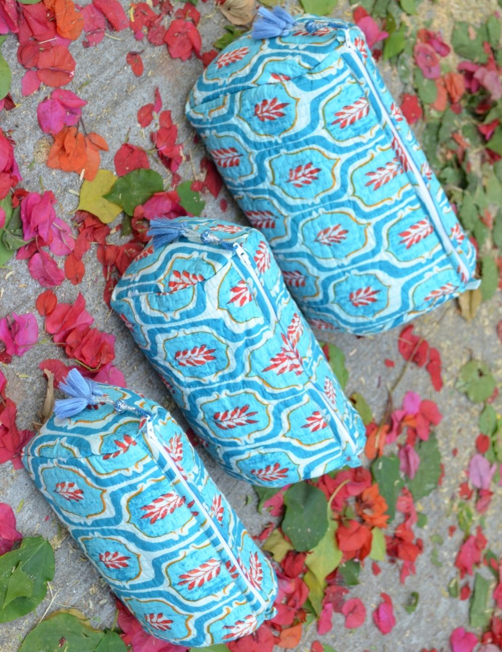 Block Print Toiletry Bag Set of 3 Indian Block Print Cotton Cosmetic Bag 