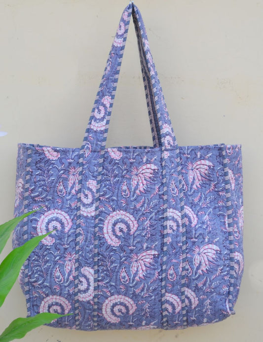 Handmade Quilted Tote Shopping Bag Indian Pure Cotton