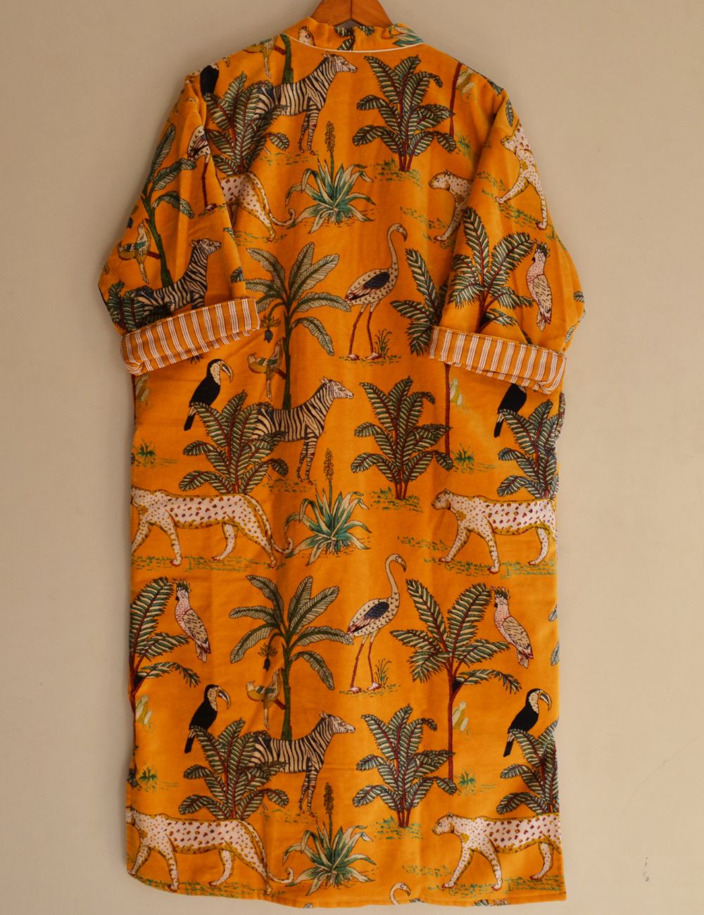 Jungle Print Yellow Velvet Robes Winter Bridal Bathrobes