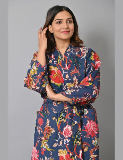 Floral Print Waffle Beach Cober Up Kimono Luxury Bridal Robe