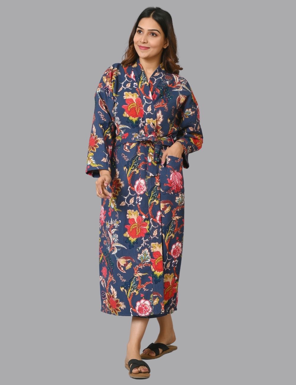 Floral Print Waffle Beach Cober Up Kimono Luxury Bridal Robe