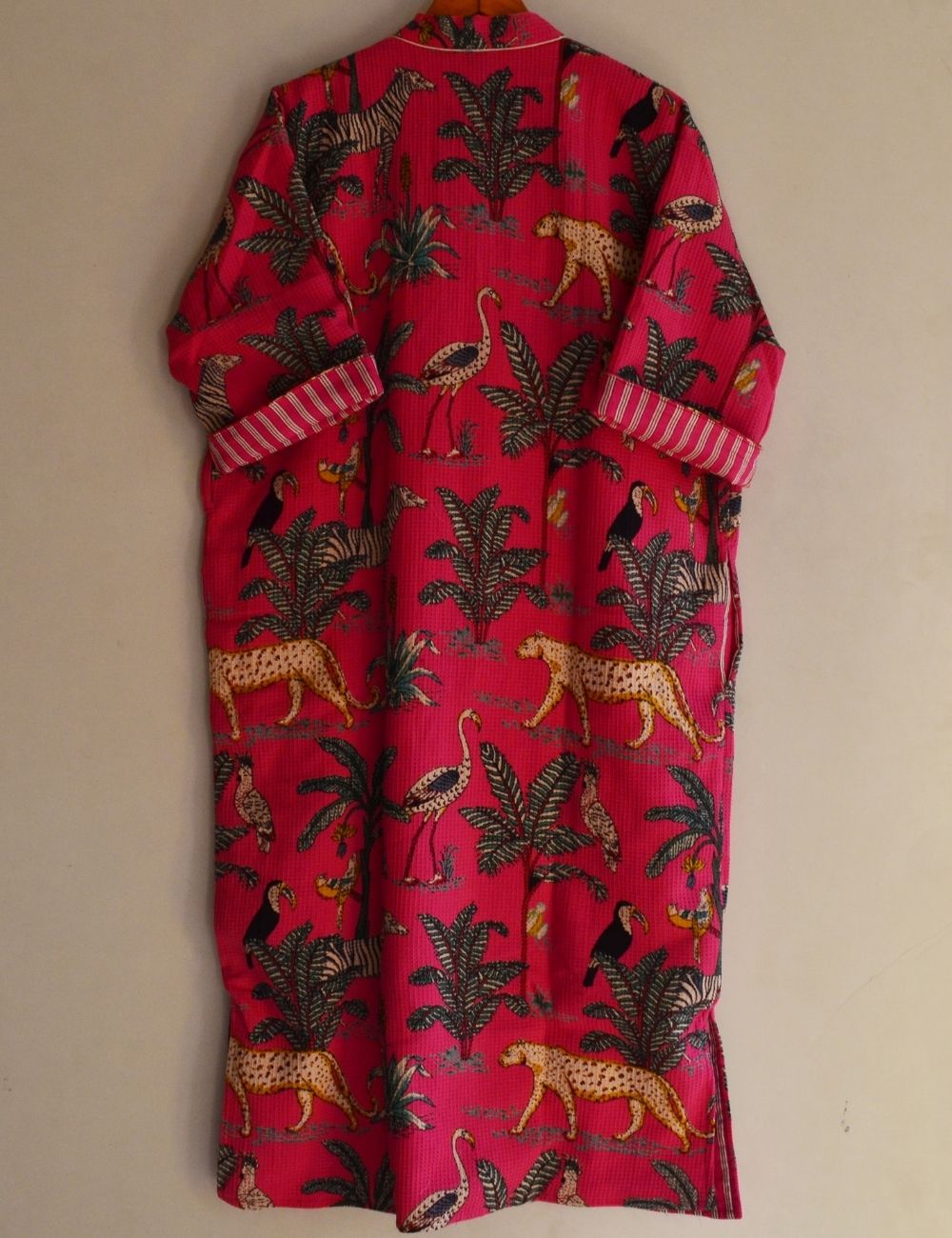 Pure Waffle Cotton Handprinted House Bath Robe Winter Kimono 